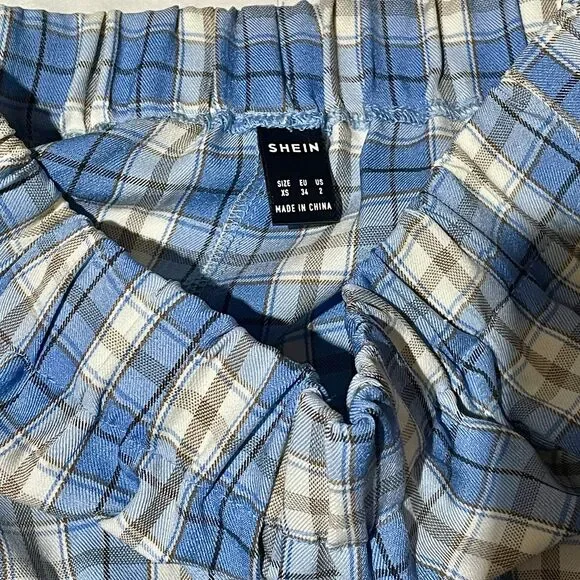 Blue Plaid Pull On Casual Pant XS - Picture 8 of 9